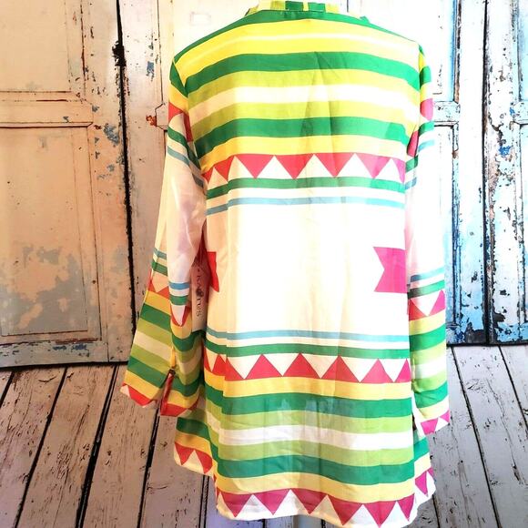 Kaktus Sheer Southwest Tunic Top Size L Bright Colors Contemporary New Retro - Picture 7 of 12